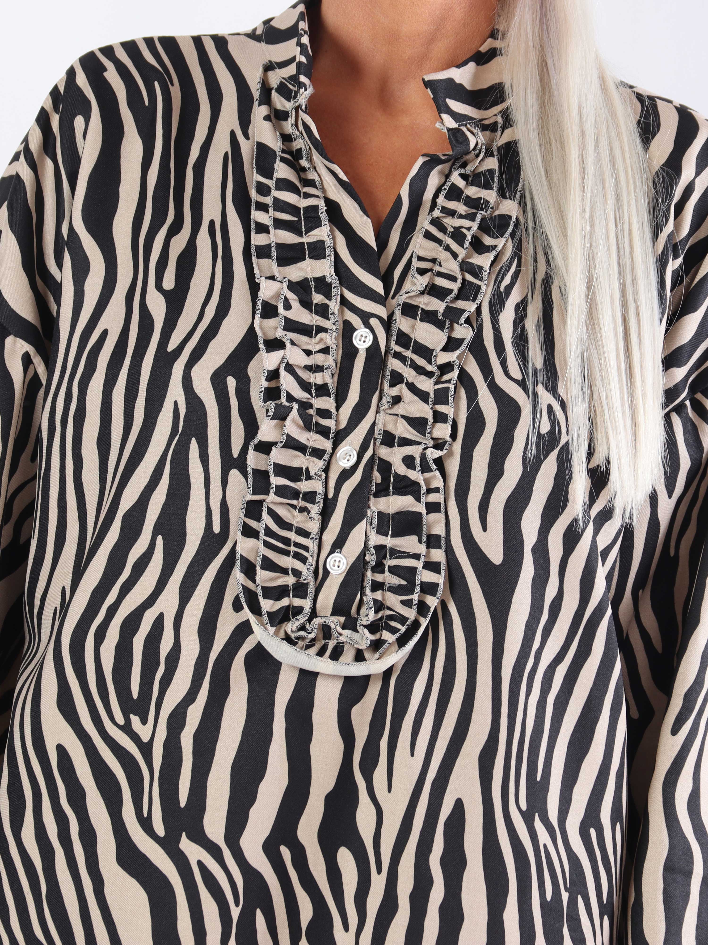 Cassia Animal - Plus size tunikakjole med flæser ved brystet